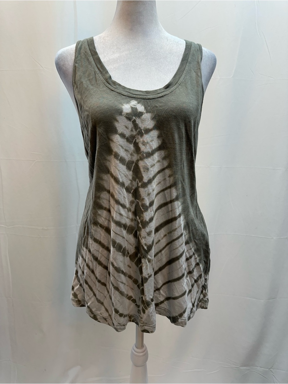 Religion Army Green/Cream Tie-Dye Scoop Neck Tank Top L NWTS
